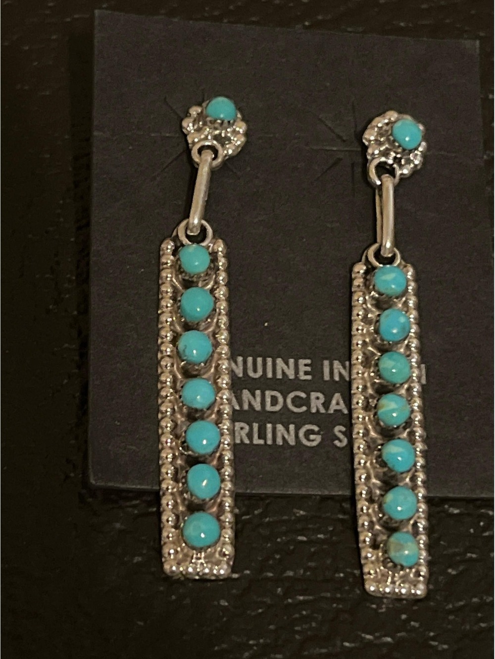 Native American Zuni jewelry handmade sterling silver turquoise cluster earrings
